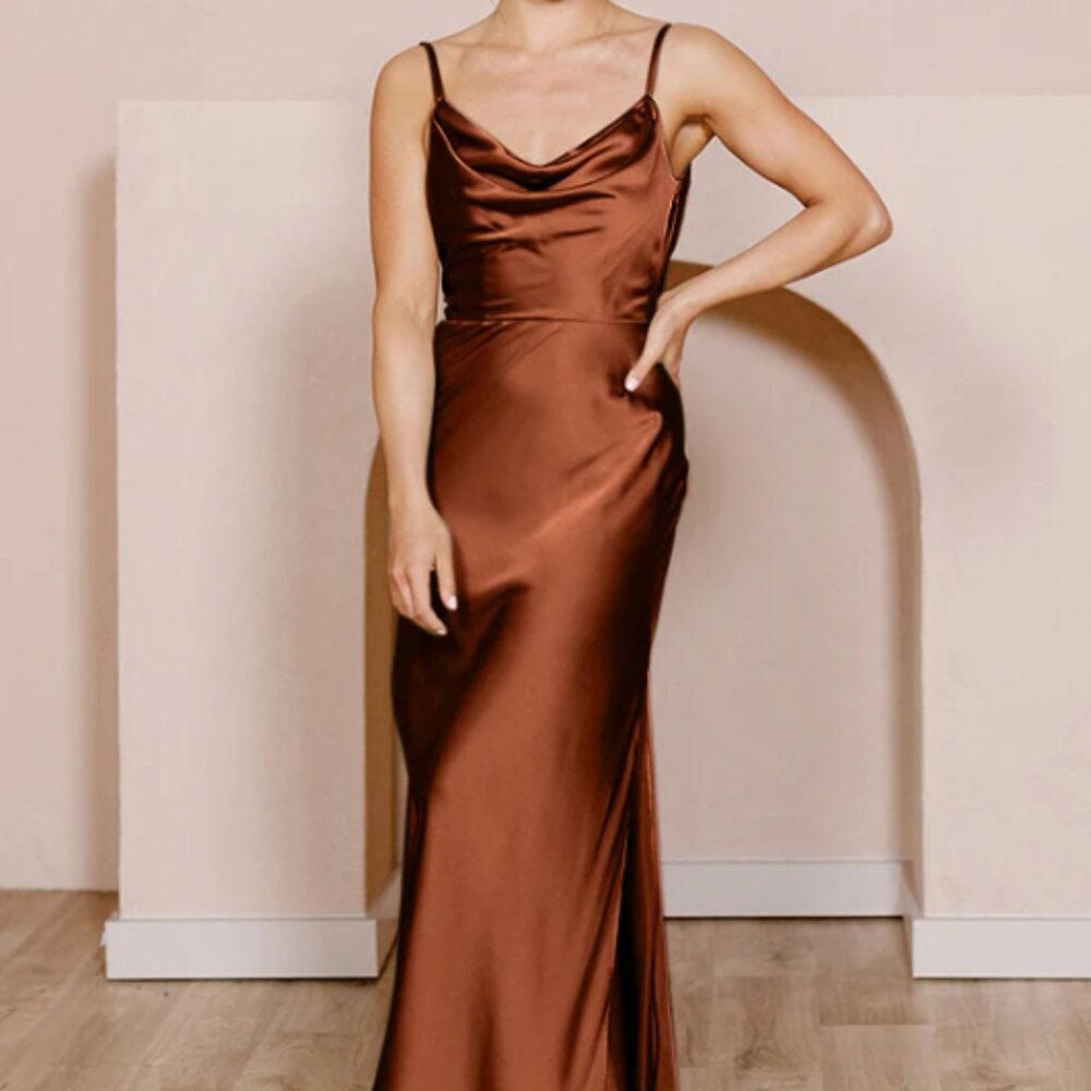 Revelry Nadia Satin Dress - Rust - 721 - Size 6